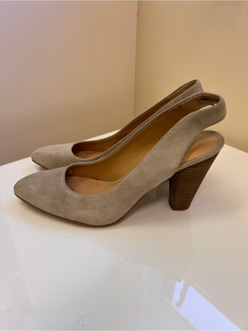 Classic Cream Suede Slingback Pumps